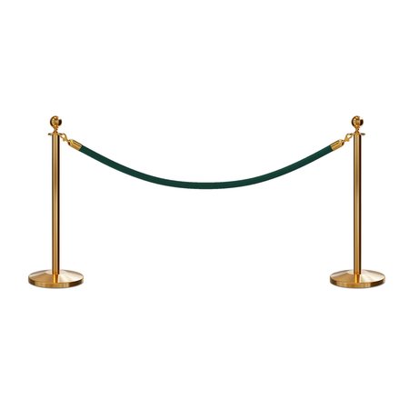 MONTOUR LINE Stanchion Post and Rope Kit Sat.Brass, 2 Ball Top1 Green Rope C-Kit-2-SB-BA-1-PVR-GN-PB